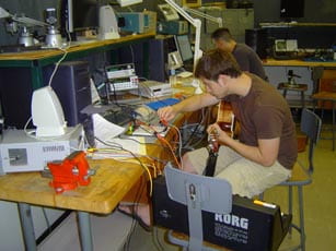 Chris Garyet testing his voltage-controlled wah circuit
